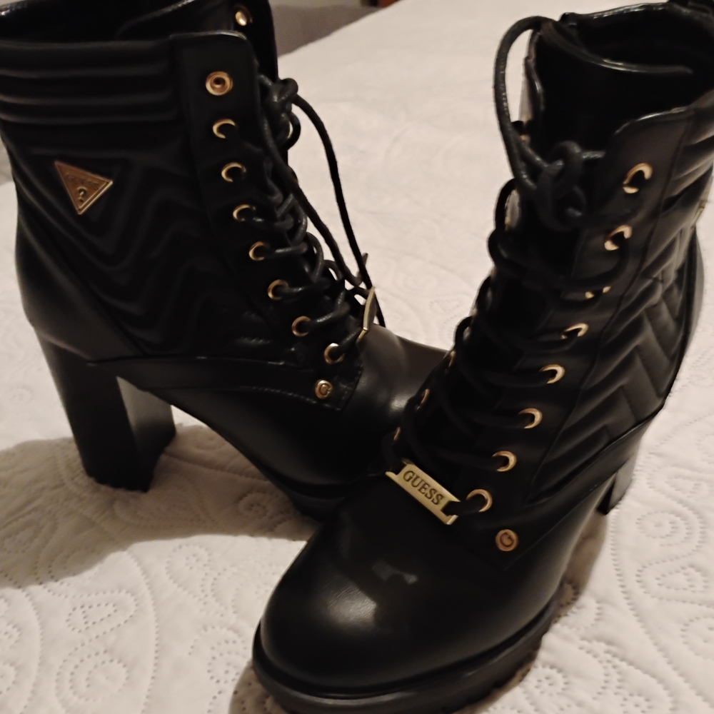 G by Guess Black Heeled Boots with Quilted Stitching